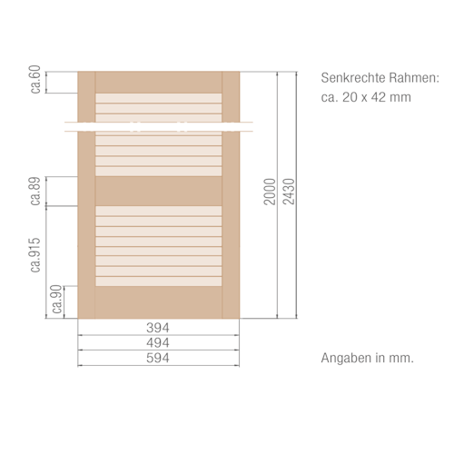OSMO Lamellentüre mit offenen Lamellen - mit Querrahmen